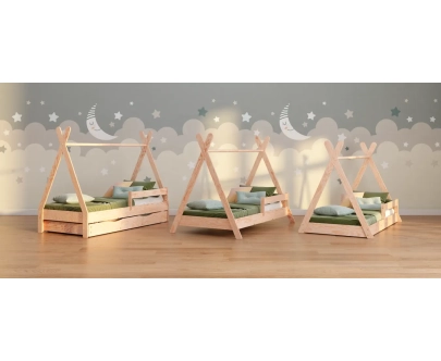 Hausbett für Kinder mit Rausfallschutz und Lattenrost TIPI F Montessori Holz