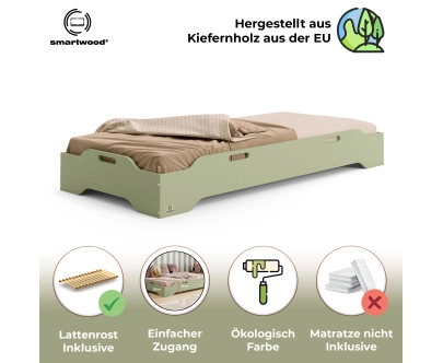 Bodenbett für Kinder mit Rausfallschutz und Lattenrost TILA 8 Montessori Holz