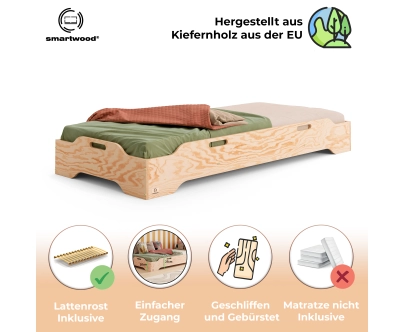 Bodenbett für Kinder mit Rausfallschutz und Lattenrost TILA 8 Montessori Holz