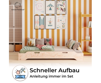 Bodenbett für Kinder mit Rausfallschutz und Lattenrost TILA 8 Montessori Holz