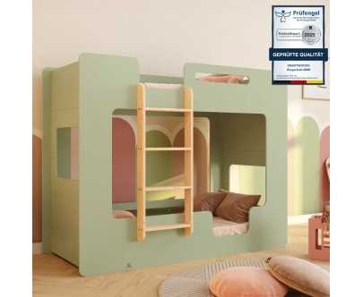 Etagenbett für Kinder mit Rausfallschutz und Lattenrost MIMI B Montessori Holz