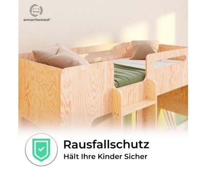 Etagenbett für Kinder mit Rausfallschutz und Lattenrost MIMI B Montessori Holz