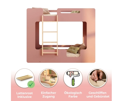 Etagenbett für Kinder mit Rausfallschutz und Lattenrost MIMI B Montessori Holz