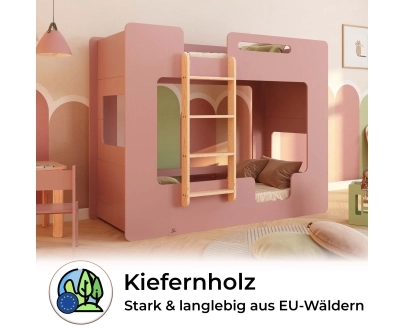 Etagenbett für Kinder mit Rausfallschutz und Lattenrost MIMI B Montessori Holz