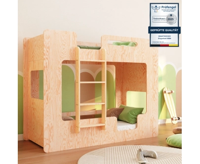 Etagenbett für Kinder mit Rausfallschutz und Lattenrost MIMI B Montessori Holz