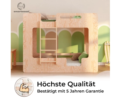 Etagenbett für Kinder mit Rausfallschutz und Lattenrost MIMI B Montessori Holz