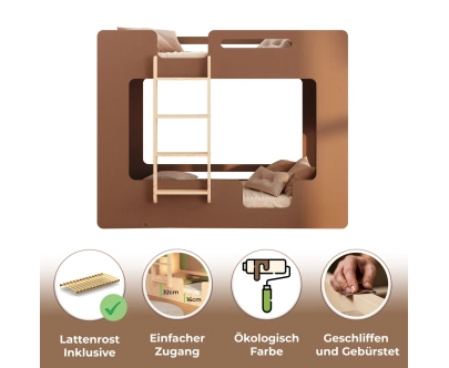 Etagenbett für Kinder mit Rausfallschutz und Lattenrost MIMI B Montessori Holz