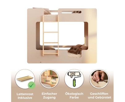 Etagenbett für Kinder mit Rausfallschutz und Lattenrost MIMI B Montessori Holz