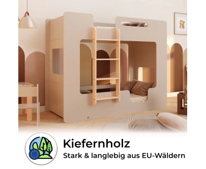 Etagenbett für Kinder mit Rausfallschutz und Lattenrost MIMI B Montessori Holz