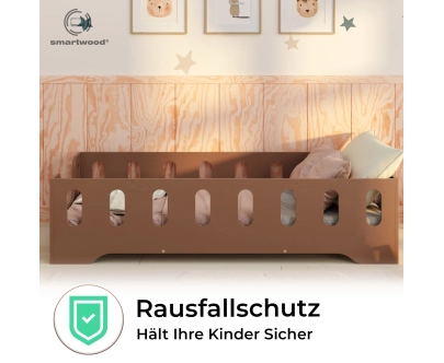 Einzelbett für Kinder mit Rausfallschutz und Lattenrost TILA 2 Montessori Holz