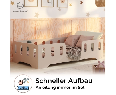 Einzelbett für Kinder mit Rausfallschutz und Lattenrost TILA 2 Montessori Holz