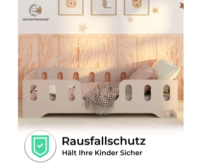 Einzelbett für Kinder mit Rausfallschutz und Lattenrost TILA 2 Montessori Holz