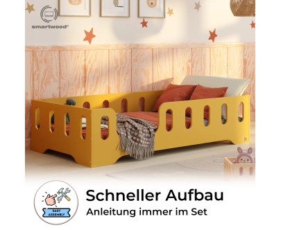Einzelbett für Kinder mit Rausfallschutz und Lattenrost TILA 2 Montessori Holz