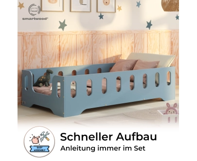 Einzelbett für Kinder mit Rausfallschutz und Lattenrost TILA 2 Montessori Holz