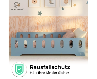 Einzelbett für Kinder mit Rausfallschutz und Lattenrost TILA 2 Montessori Holz