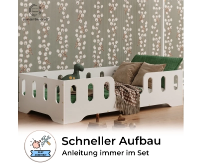 Einzelbett für Kinder mit Rausfallschutz und Lattenrost TILA 2 Montessori Holz