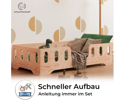 Einzelbett für Kinder mit Rausfallschutz und Lattenrost TILA 2 Montessori Holz