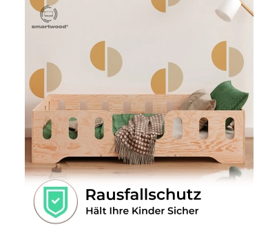Einzelbett für Kinder mit Rausfallschutz und Lattenrost TILA 2 Montessori Holz
