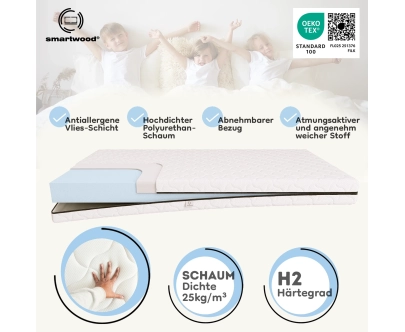 Set Schaumstoffmatratze 12 cm mit Bettlaken für Kinder mittlerer Härtegrad (H2)