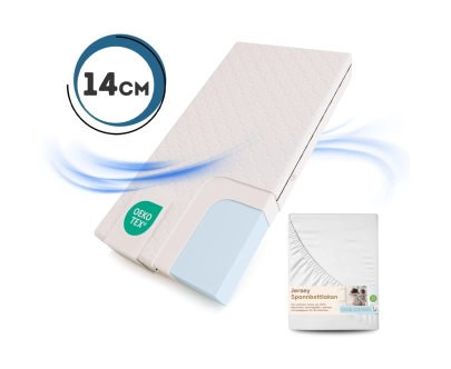 Set Schaumstoffmatratze 14 cm mit Bettlaken für Kinder mittlerer Härtegrad (H2) - Größe XL