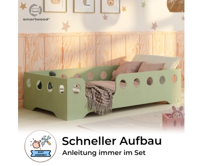 Einzelbett für Kinder mit Rausfallschutz und Lattenrost TILA 4 Montessori Holz