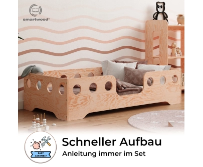 Einzelbett für Kinder mit Rausfallschutz und Lattenrost TILA 4 Montessori Holz
