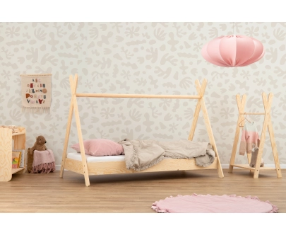 Hausbett für Kinder mit Rausfallschutz und Lattenrost TIPI Montessori Holz