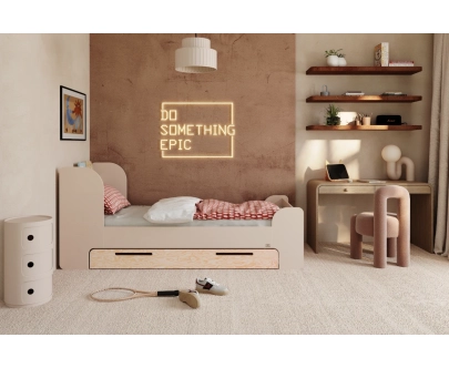 Einzelbett für Kinder und Jugendliche mit Schublade und Lattenrost FLOU D Klassisch Holz