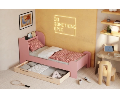 Einzelbett für Kinder und Jugendliche mit Schublade und Lattenrost FLOU D Klassisch Holz
