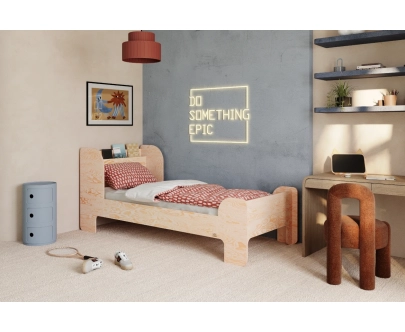 Einzelbett für Kinder und Jugendliche mit Ablage und Lattenrost FLOU Klassisch Holz