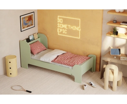 Einzelbett für Kinder und Jugendliche mit Ablage und Lattenrost FLOU Klassisch Holz