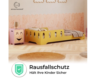 Einzelbett für Kinder mit Rausfallschutz und Lattenrost TILA 6 Montessori Holz