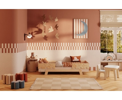 Einzelbett für Kinder mit Rausfallschutz und Lattenrost PUZZLE BR2 Montessori Holz