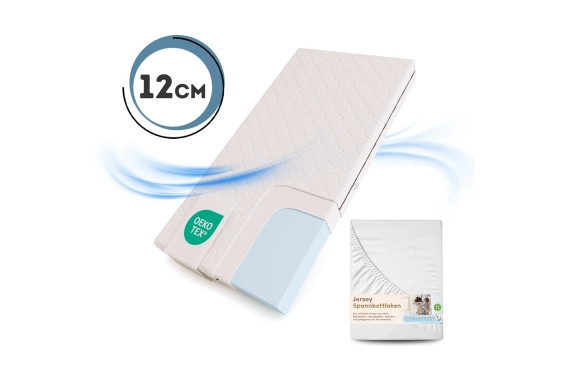 Set Schaumstoffmatratze 12 cm mit Bettlaken für Kinder mittlerer Härtegrad (H2)