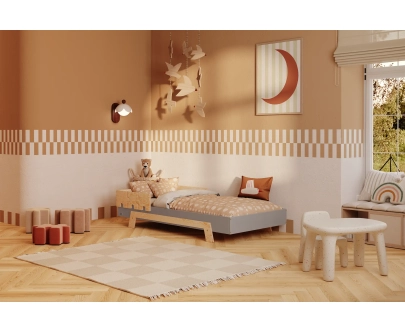 Einzelbett für Kinder mit Rausfallschutz und Lattenrost PUZZLE BR1 Montessori Holz
