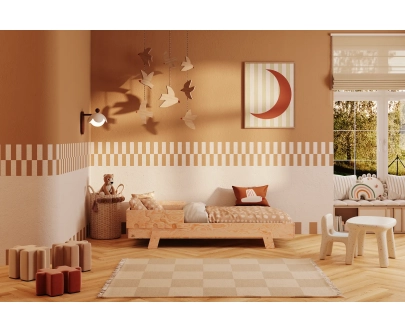 Einzelbett für Kinder mit Rausfallschutz und Lattenrost PUZZLE BR1 Montessori Holz