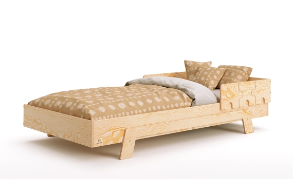 Einzelbett für Kinder mit Rausfallschutz und Lattenrost PUZZLE BR1 Montessori Holz