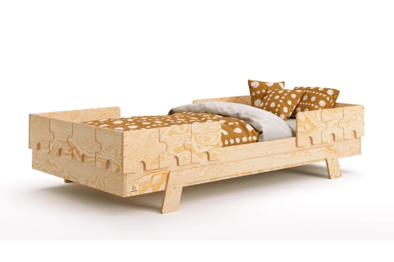 Einzelbett für Kinder mit Rausfallschutz und Lattenrost PUZZLE BR2 Montessori Holz
