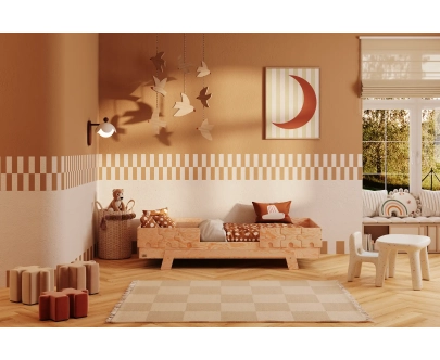 Einzelbett für Kinder mit Rausfallschutz und Lattenrost PUZZLE BR2 Montessori Holz
