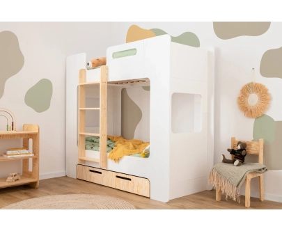 Etagenbett für Kinder mit Schublade und Lattenrost MIMI D Montessori Holz