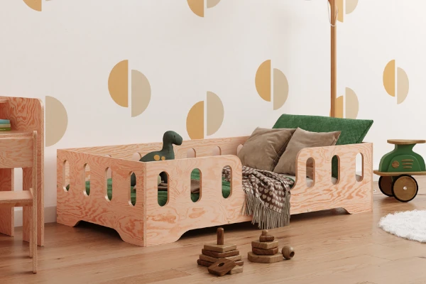 Einzelbett für Kinder mit Rausfallschutz und Lattenrost TILA 2 Montessori Holz