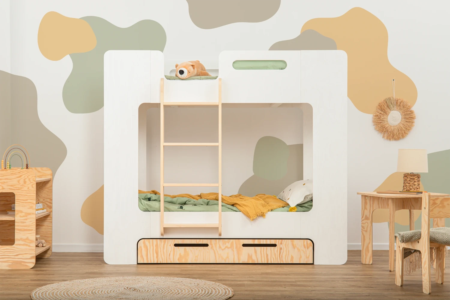 Etagenbett für Kinder mit Schublade und Lattenrost MIMI D Montessori Holz
