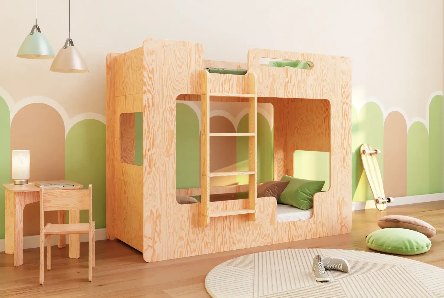 Etagenbett für Kinder mit Rausfallschutz und Lattenrost MIMI B Montessori Holz